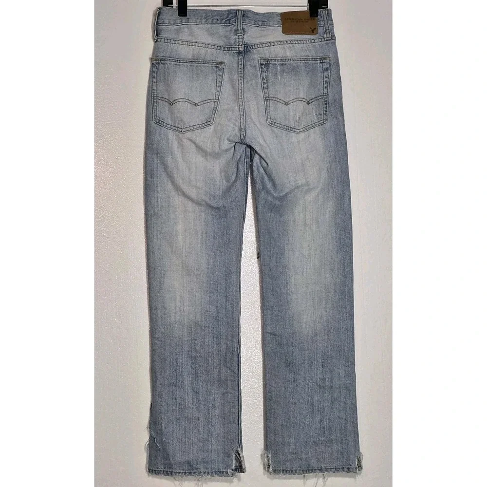 American Eagle Original Straight Jeans Men's 28x30 Light Wash Distressed Denim